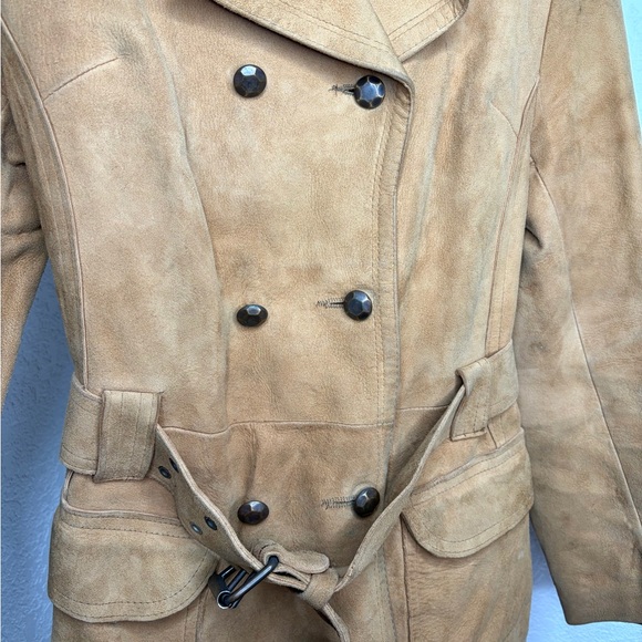 Vintage Aleksander Lamb Skin Tan Belted Coat Strong & Fisher Norway Women’s Sz S - Picture 4 of 6